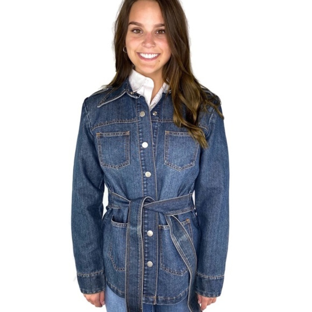 Zena Jean Denim Belted Jacket Size Medium excellent condition